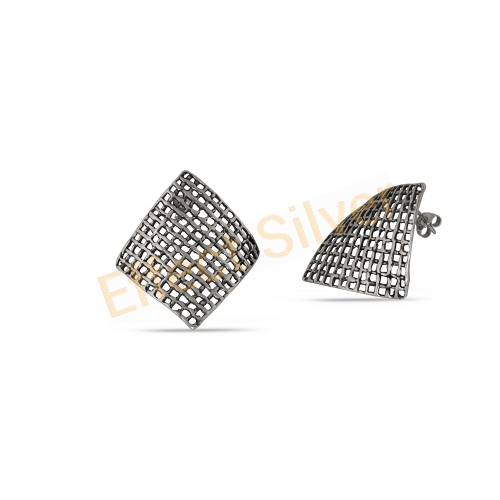 Silver Earrings - Grid